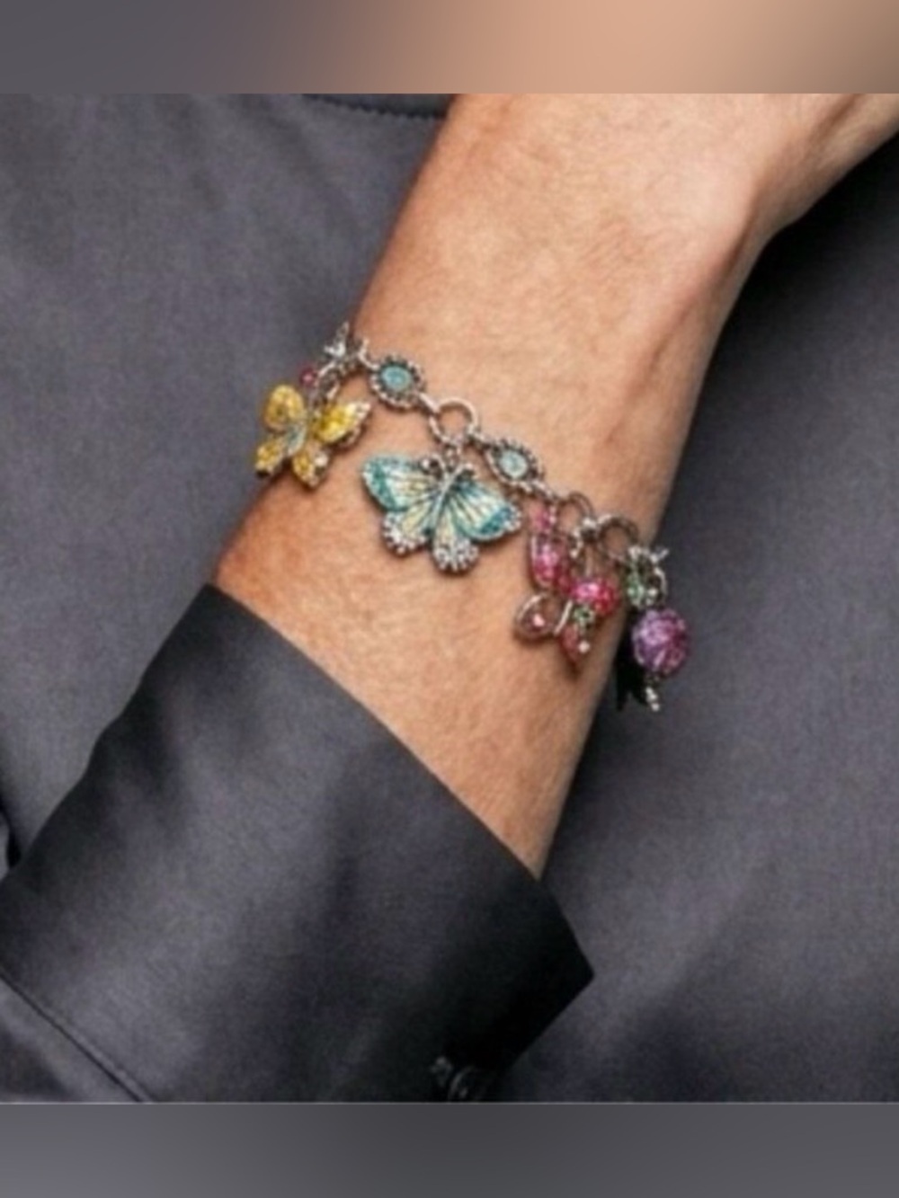 🦋 BRIGHTON 🌺 Silver Butterfly & Flower Charm Bracelet! - Picture 11 of 15